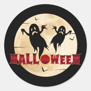 Halloween Moon Silhouette Ghosts Bats Classic Round Sticker