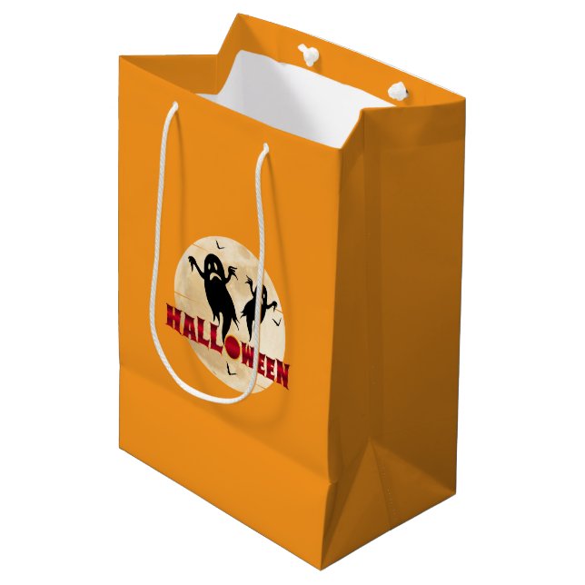 Halloween Moon Silhouette Ghosts Bats Medium Gift Bag (Front Angled)