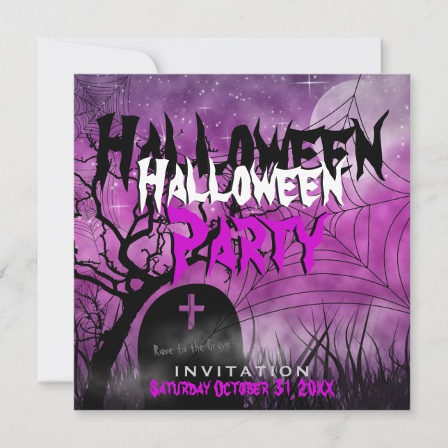 Halloween Moon+Spider Web Pink+Black  Invitation (Front)