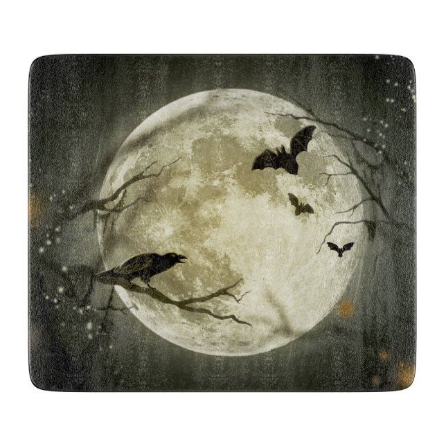 Halloween Moon Spooky Crows Cutting Board (Front)