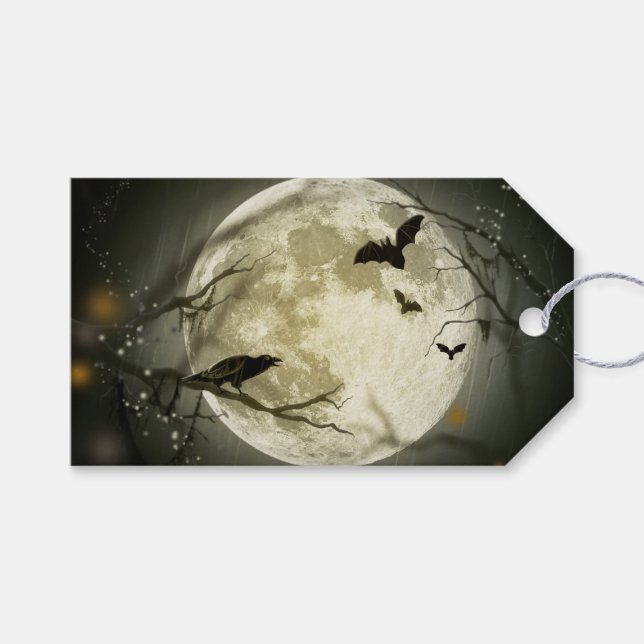 Halloween Moon Spooky Crows Gift Tags (Front (Horizontal))