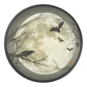 Halloween Moon Spooky Crows Hockey Puck