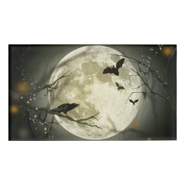 Halloween Moon Spooky Crows Name Tag (Front)
