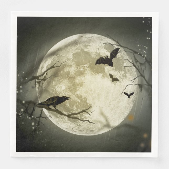 Halloween Moon Spooky Crows Napkin (Front)