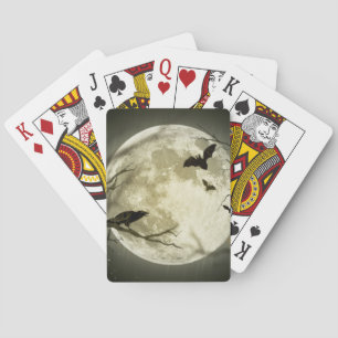 Halloween Moon Spooky Crows Playing Cards