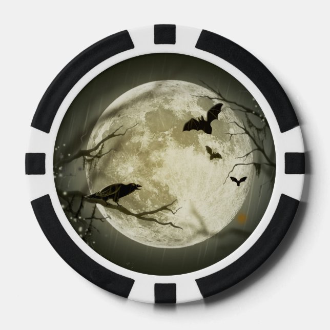 Halloween Moon Spooky Crows Poker Chips (Front)
