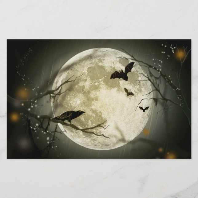 Halloween Moon Spooky Crows Stationery (Front)