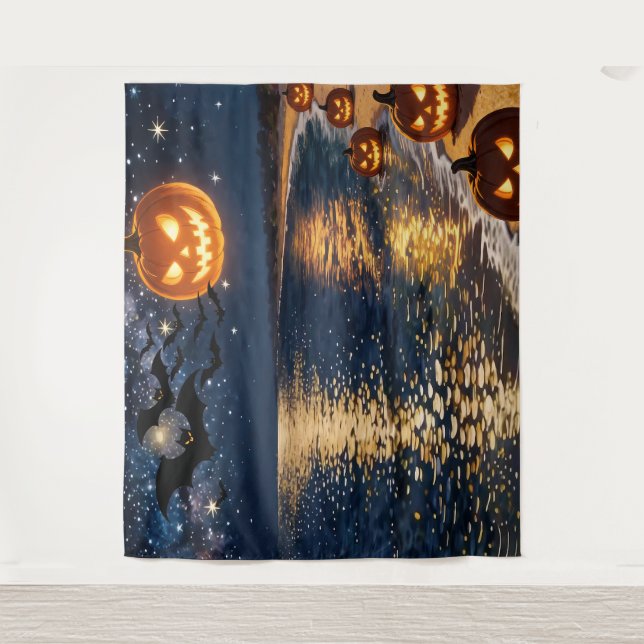 Halloween Moonlight Beach Tapestry (Front)