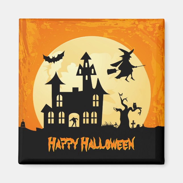 Halloween Moonlight Haunted House in Graveyard Magnet (Front)