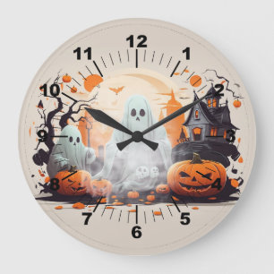 Halloween Moonlight Haunted House Large Clock