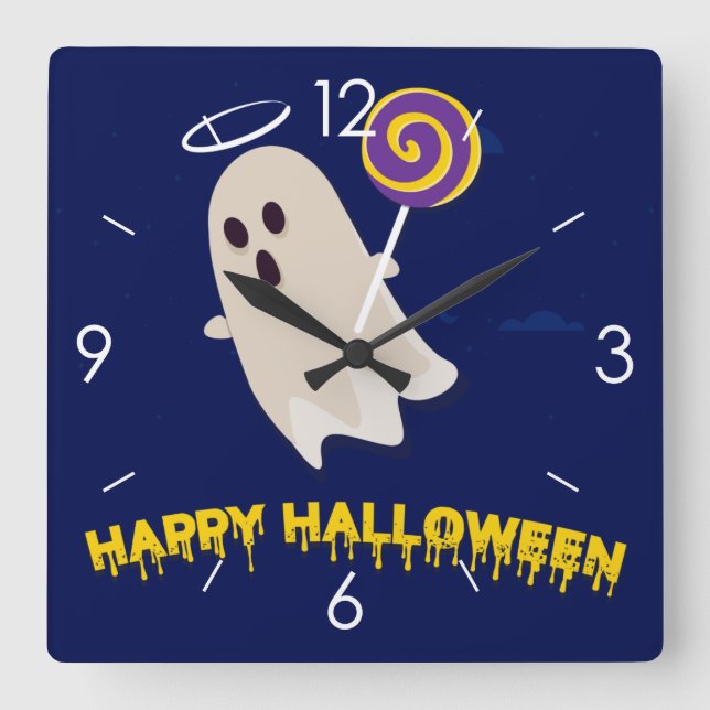 Halloween Moonlight Haunted House Square Wall Cloc Clock (Front)