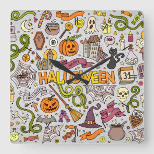 Halloween Moonlight Haunted House Square Wall Cloc Clock