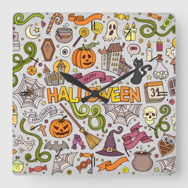 Halloween Moonlight Haunted House Square Wall Cloc Clock (Front)