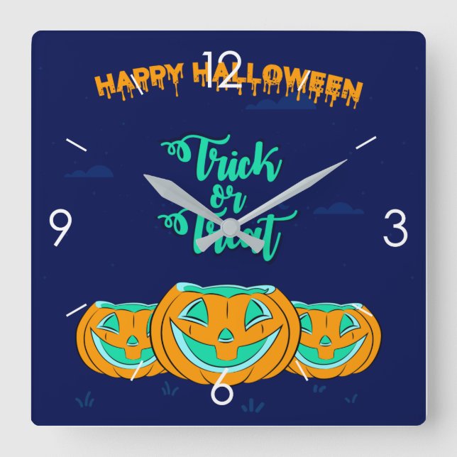 Halloween Moonlight Haunted House Square Wall Cloc Clock (Front)