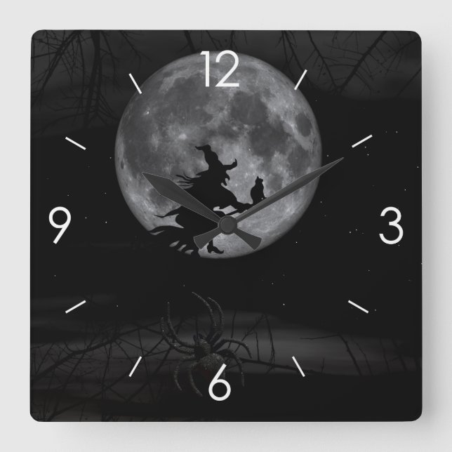 Halloween Moonlight Haunted House Square Wall Cloc Clock (Front)