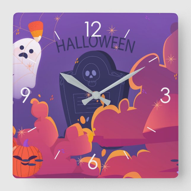 Halloween Moonlight Haunted House Square Wall Cloc Square Wall Clock (Front)