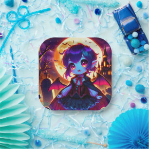 Halloween - Moonlit chibi vampire Paper Plate