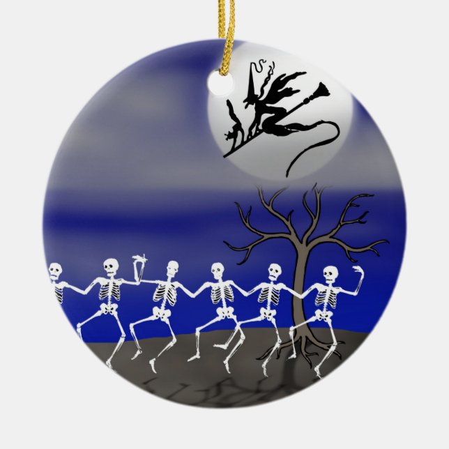 Halloween Moonlit Party Scene Ceramic Tree Decoration (Front)
