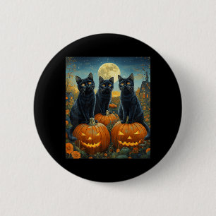 Halloween Moonlit Pumpkin Patch Black Cats 6 Cm Round Badge