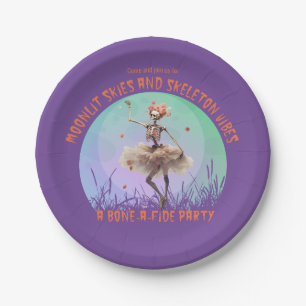 Halloween Moonlit Skies and Skeleton Vibes Paper Plate
