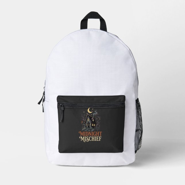 Halloween Moonlit Witch Cottage Printed Backpack (Front)