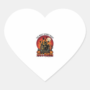 Halloween Most Spooky Night Haunted House Ghosts P Heart Sticker