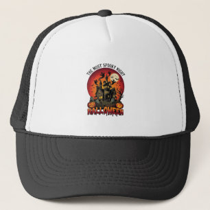 Halloween Most Spooky Night Haunted House Ghosts P Trucker Hat
