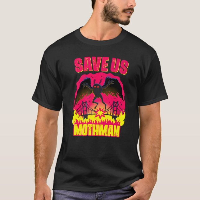 Halloween Mothman Save Us Folklore Creepy Cryptid  T-Shirt (Front)