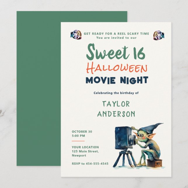 Halloween Movie Night  Gremlin Hallowen Sweet 16 Invitation (Front/Back)