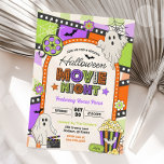 Halloween Movie Night Scary Backyard Birthday Invitation<br><div class="desc">Join us if you dare—for a groovy Halloween movie night! This retro style invitation is perfect for a family Halloween party, birthday bash, or outdoor fall Halloween movie night. With playful ghosts, film reels, popcorn, and bright Halloween colours, it’s great for backyard screenings, Halloween sleepovers, or a spooky cute movie...</div>