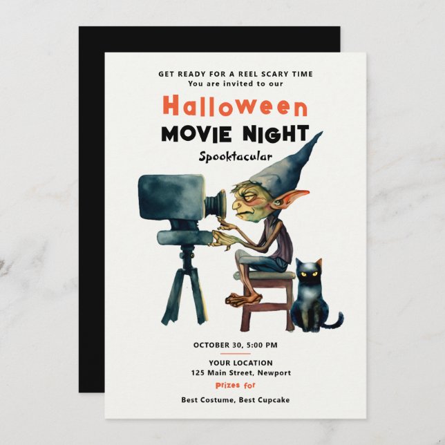 Halloween Movie Night Spooktacular Gremlin Cat Invitation (Front/Back)