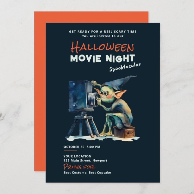 Halloween Movie Night Spooktacular Gremlin Dark Invitation (Front/Back)