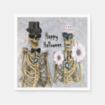 Halloween Mr & Ms Skully skeletons napkins.