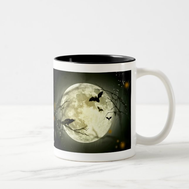 Halloween Mug - Full Moon, Bats & Raven (Right)