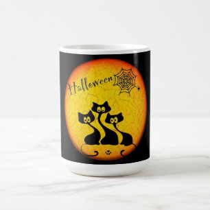 Halloween Mug/Moon, Black Cats, Spiders and Web Coffee Mug