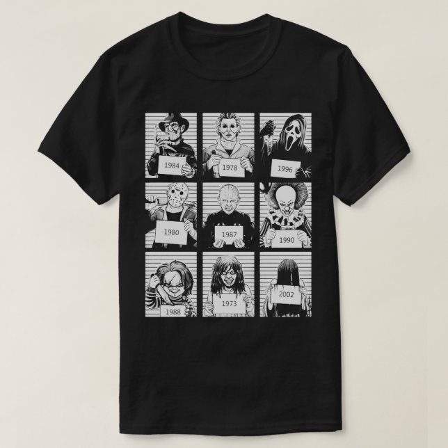Halloween Mug Shot Horror Character TShirt (Design Front)