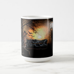 Halloween Mug/Skeleton on Bench Coffee Mug