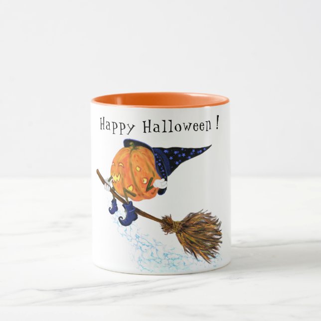 Halloween Mug Witch Pumpkin Flying Broom Fun (Center)