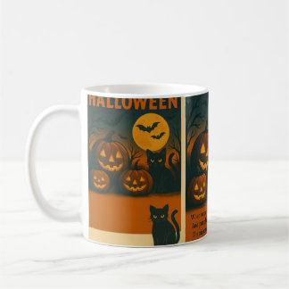 Halloween Mug with Black Cat, Pumpkins, and Full M