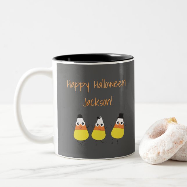Halloween Mug with Candy Corn Graphics (With Donut)