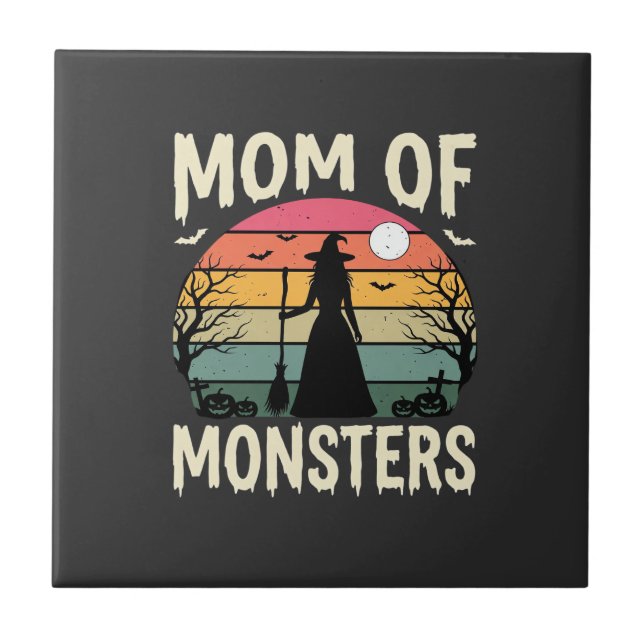 Halloween Mum Of Monsters Witch Sunset Ceramic Tile (Front)
