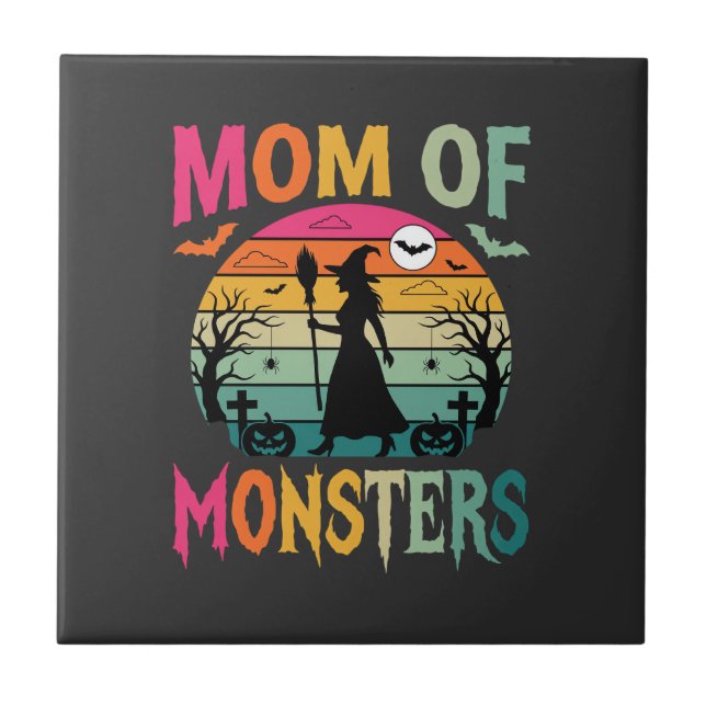 Halloween Mum of Monsters Witch Sunset Ceramic Tile (Front)