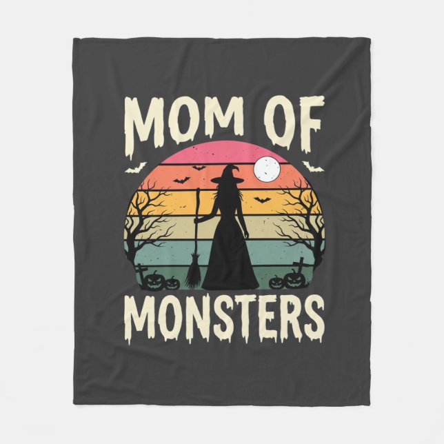 Halloween Mum Of Monsters Witch Sunset Fleece Blanket (Front)