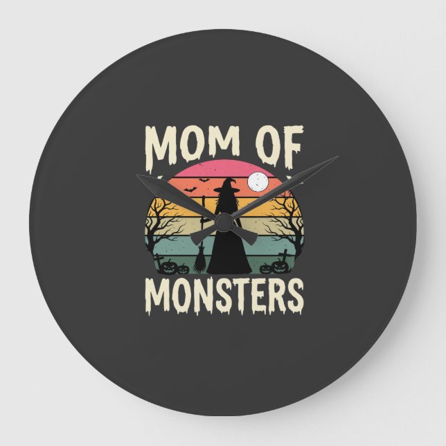 Halloween Mum Of Monsters Witch Sunset Large Clock (Front)