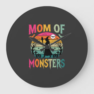 Halloween Mum of Monsters Witch Sunset Large Clock