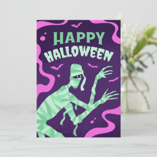 HALLOWEEN MUMMY CARTOON, HAPPY HALLOWEEN  HOLIDAY CARD