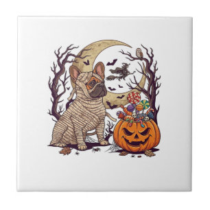 Halloween Mummy French Bulldog Pumpkin Candy Witch Ceramic Tile