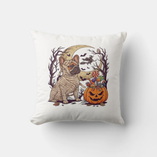 Halloween Mummy French Bulldog Pumpkin Candy Witch Cushion
