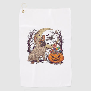 Halloween Mummy French Bulldog Pumpkin Candy Witch Golf Towel