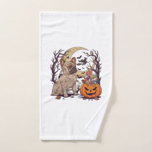 Halloween Mummy French Bulldog Pumpkin Candy Witch Hand Towel